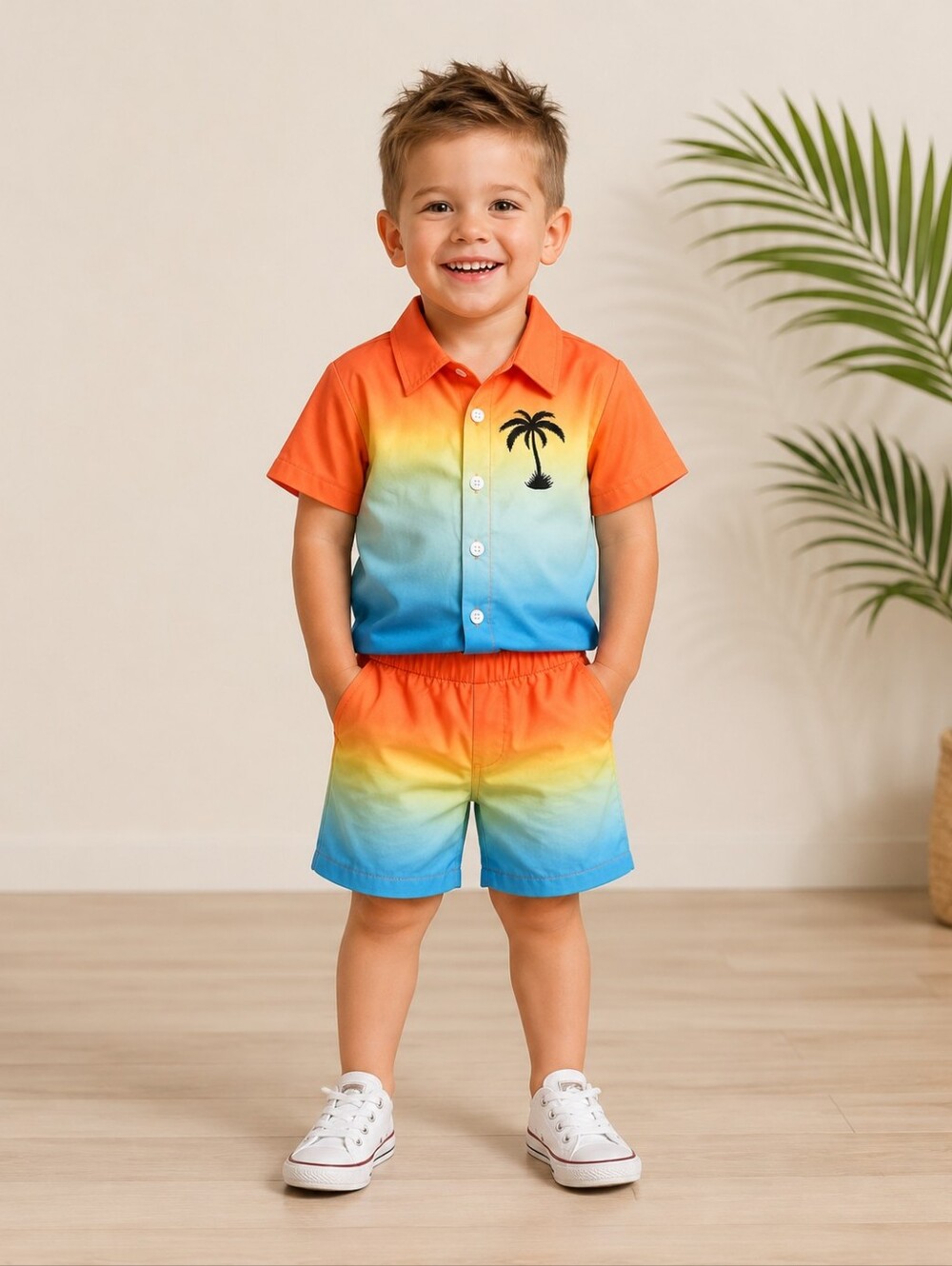 BOUTIQUE BOYS TROPICAL HAWAIIAN DIP DYE SET SZ 4T